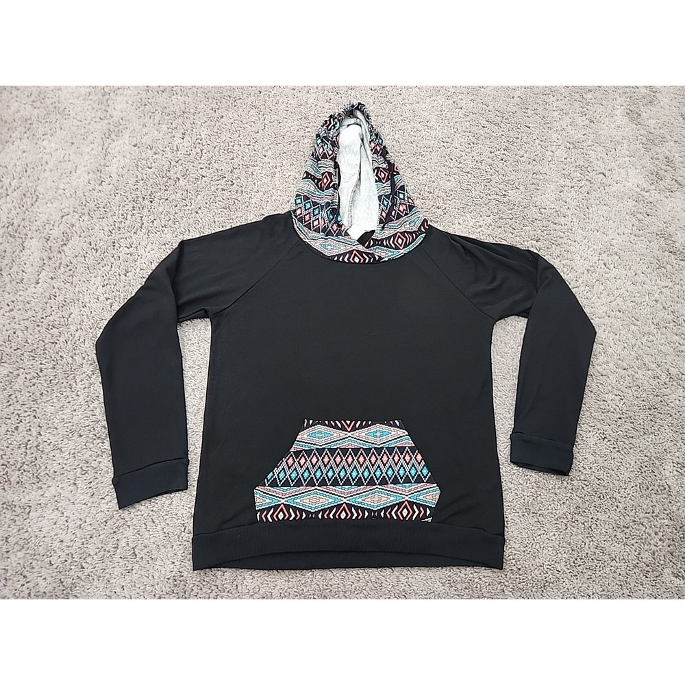 Luna Chix Hoodie Womens M Black Pullover Raglan Aztec Southwestern Made in USA